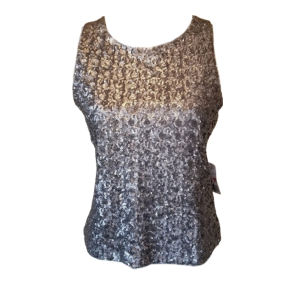 NWT Metallic Bling Silver Sequin Party Holiday Futuristic Sparkle Tank Top, SP